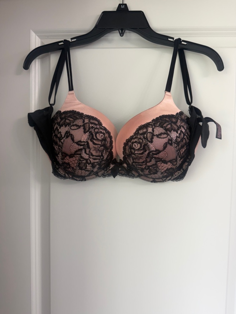 Victoria's Secret Pink Satin Bra with Black Lace Overlay